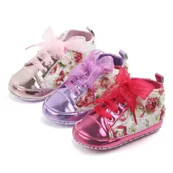 Новинка; стильная обувь для малышей с цветочным принтом; детская обувь для малышей; обувь из искусственной кожи с бантом; Брендовая обувь на