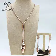 Viennois, розовое золото и золото, длинные висячие серьги, ожерелье, набор для женщин, металлические вечерние ювелирные изделия