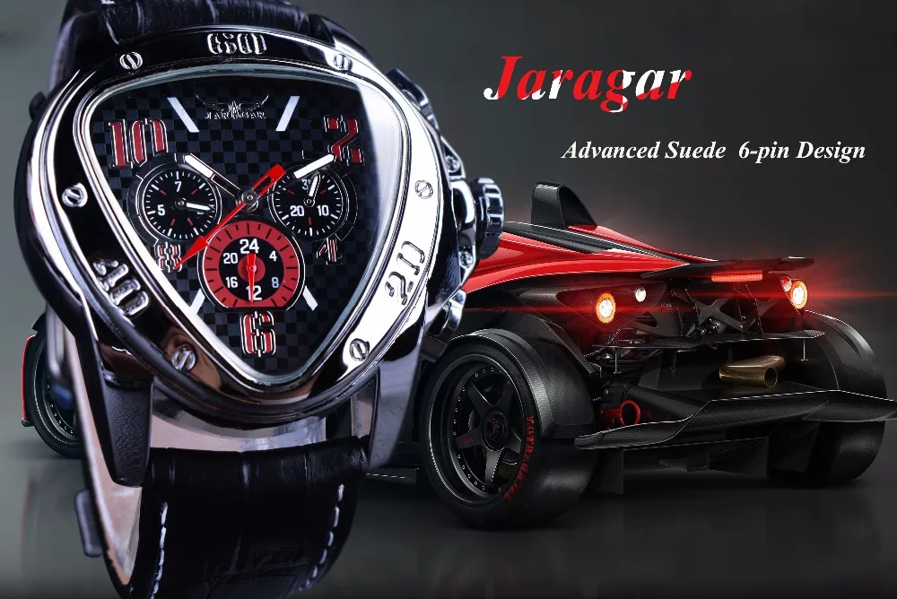 Jaragar Sport Racing Design Geometric Triangle Pilot Genuine Leather Men Mechanical Watch Top Brand Luxury Automatic Wrist Watch