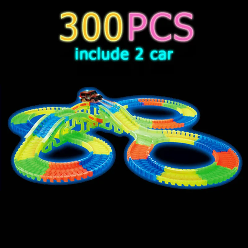 

Railway Magical Glowing Flexible Track Car Toy Children Racing Flexible Track Led Flashing Light Up DIY Toy Electronic Car Gift