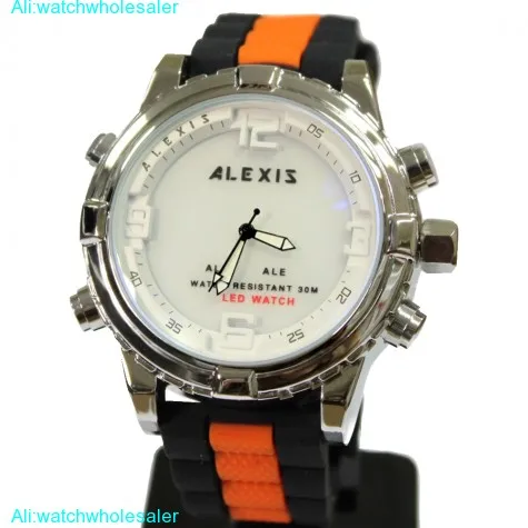 AW801B Water Resist Silicone Black Band Men Women Dual Time Analog Digital Watch
