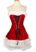 Plus Size Women Christmas Costumes Suit Xmas Party Sexy Red Velvet Dress 1