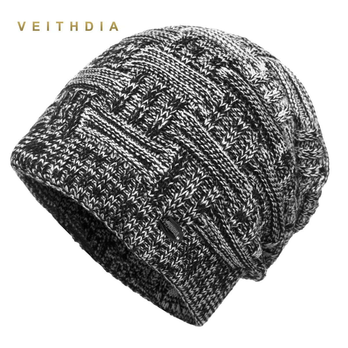 Мужская осенне-зимняя шапка VEITHDIA, полосатые шапки Skullies, вязаные шапки, бархатные мужские шапки в полоску, плотная теплая вязаная шапка 2 - Цвет: 211-Black