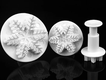 

New Arrive 3Pcs/Set Snowflake Fondant Cake Decorating Plunger Sugar craft Cutter Mold Tools Bakeware Tools
