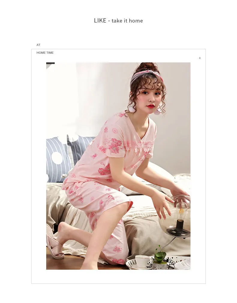 Кружевная аппликация v-образный вырез элегантная Домашняя одежда 100% хлопок плюс размер 4xl цветочный 2019 летние шорты пижамный комплект