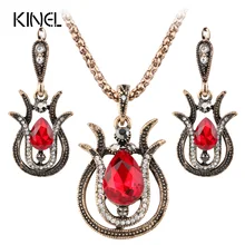 Наборы богемных украшений, Дубай, золотой цвет, Тибетский сплав, подвеска, ожерелье и Висячие серьги, свадебные ювелирные изделия