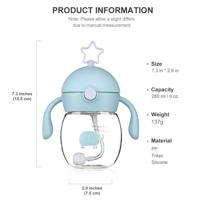 280 мл, бутылочка для кормления младенцев, детей, малышей, Милый принт с героями мультфильмов, полезный, безопасный Tritan taza, детская бутылка с крышкой, бесплатный подарок