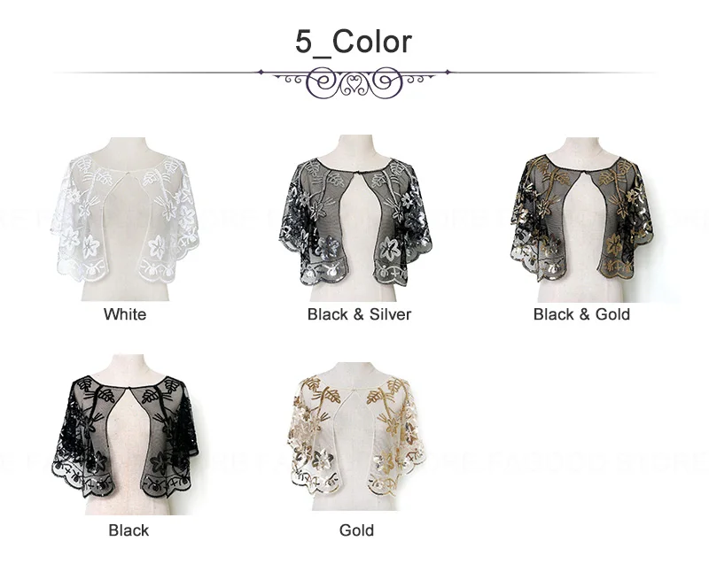 Women Glittering 1920s Shawl Wraps Sequin Beaded Evening Cape Bolero Flapper Cover Up (1)