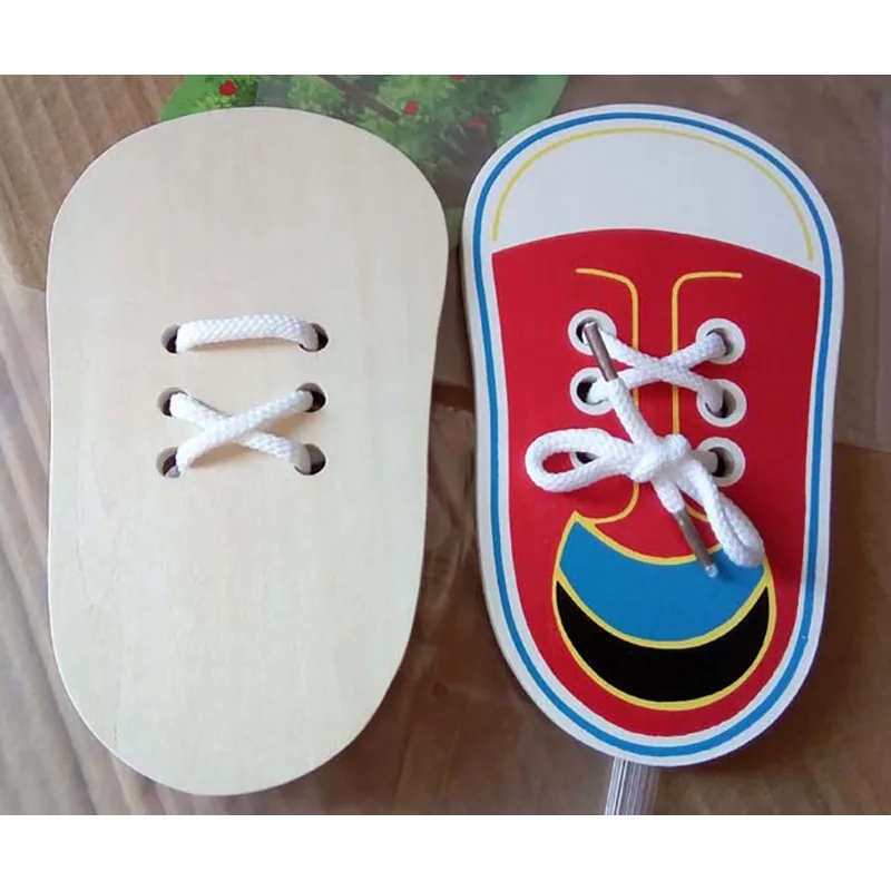 Wooden Puzzle Jigsaw Toys Montessori Educational Toys For Children Cartoon Toddler Lacing Shoes Kids Baby Early Educational Toy (2)