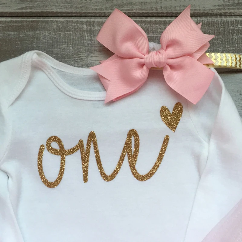 Милый 1 год на день рождения белый комбинезон+ розовые Тюлевая юбка для новорожденных, одежда для девочек, 2 предмета в комплекте для хлопками с принтом Минни Маус для детей, детская одежда, комплекты