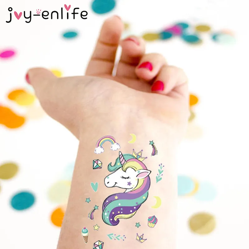 JOY-ENLIFE 3 قطعة Rocooart الكرتون يونيكورن الوشم الاطفال الأطفال Tatouage Temporaire الجسم الفن للماء لصاقات وشم مؤقت