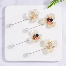 Rinhoo Trendy Popular Pearl Camellia Three-petal Triangle Needle Brooch Accessories Gift For Women Fashion Jewelry trendy rhinestoned faux pearl brooch for women