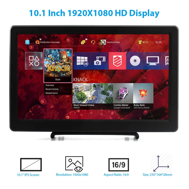  Elecrow 10.1 inch HD LED Display 1920X1080p IPS Raspberry Pi 4B+ Monitor HDMI FPV Video Speakers Sc