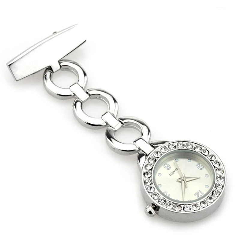 2 Colors Rhinestone Crystal Stainless Steel Watch Elegant Woman Lady Quartz Brooch Nurse Watch Women Gold Silver Luxury Watches