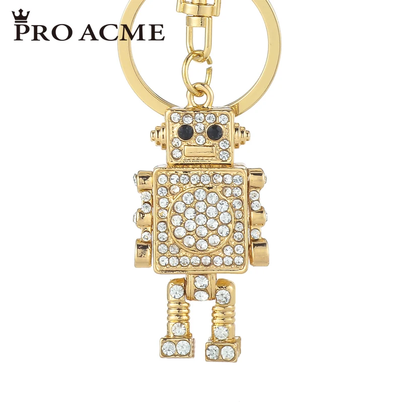 

Pro Acme Gold Creative Adjustable Robot Model Crystal Key Chains Holder for Men Bag Buckle Pendant Keyrings Car Keychain PWK0849
