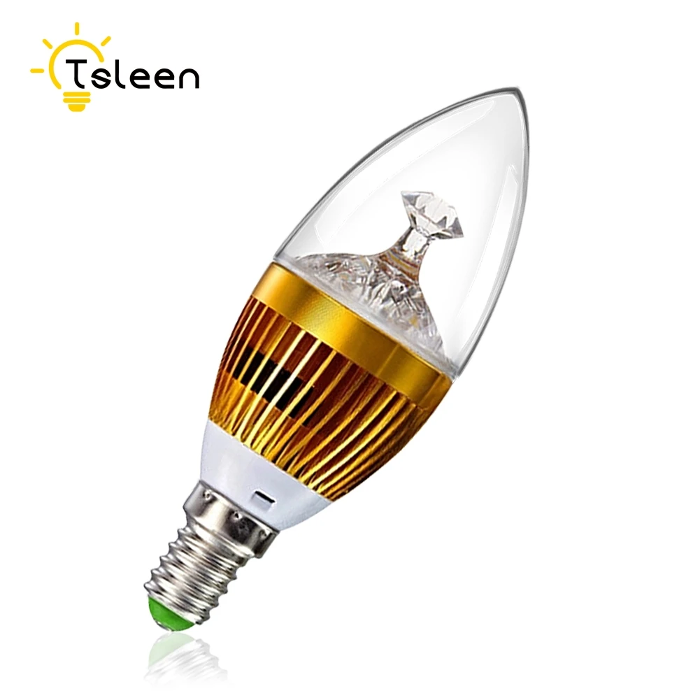 

TSLEEN E14 5-9W High Bright Spotlight AC85-265V LED Candle Lamps Metal Body Drop Chandeliers Golden Silver Shell Lamp