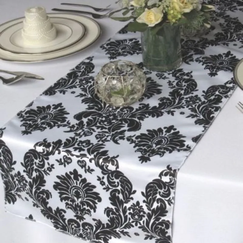 Buy 10pcs/ Pack Black And White Damask Table Runner
