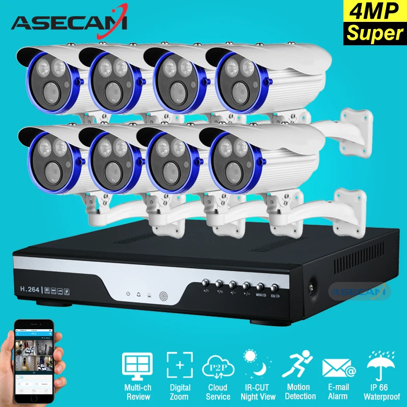 

Super Best 8CH 4MP Full HD CCTV Camera Home Outdoor Waterproof Array Security Camera System Kit Network P2P Surveillance