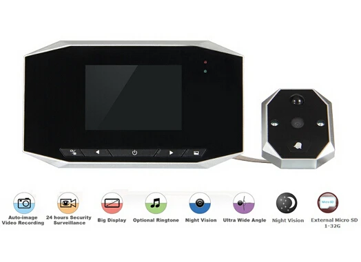 

3.5 LCD Digital Video 4X Zoom 120 Wide angle Auto Door Viewer eye Doorbell Camera Peephole Motion Detection Night vision