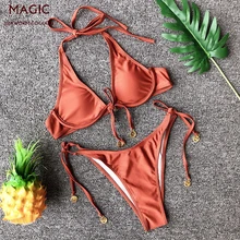 Новое поступление Летняя Для женщин Двойка однотонный бикини с низкой талией, купальник высокого качества, с подкладкой, пуш-ап, купальник, белье, пляжная одежда