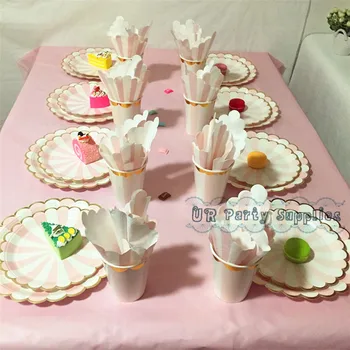 

48sets Pink and Gold Foil Paper Dessert Plates Drinking Cups Paper Napkin Tablecloth Birthday Baby Shower Bridal Wedding Decor