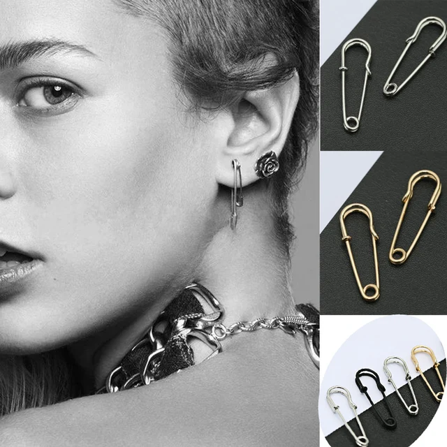 Women Men Minimalist Pins Stud Earrings Fashion Punk Pin Earring Women Men Minimalist Pins Stud Earrings Fashion Punk Pin Earring Gold Black Clip On