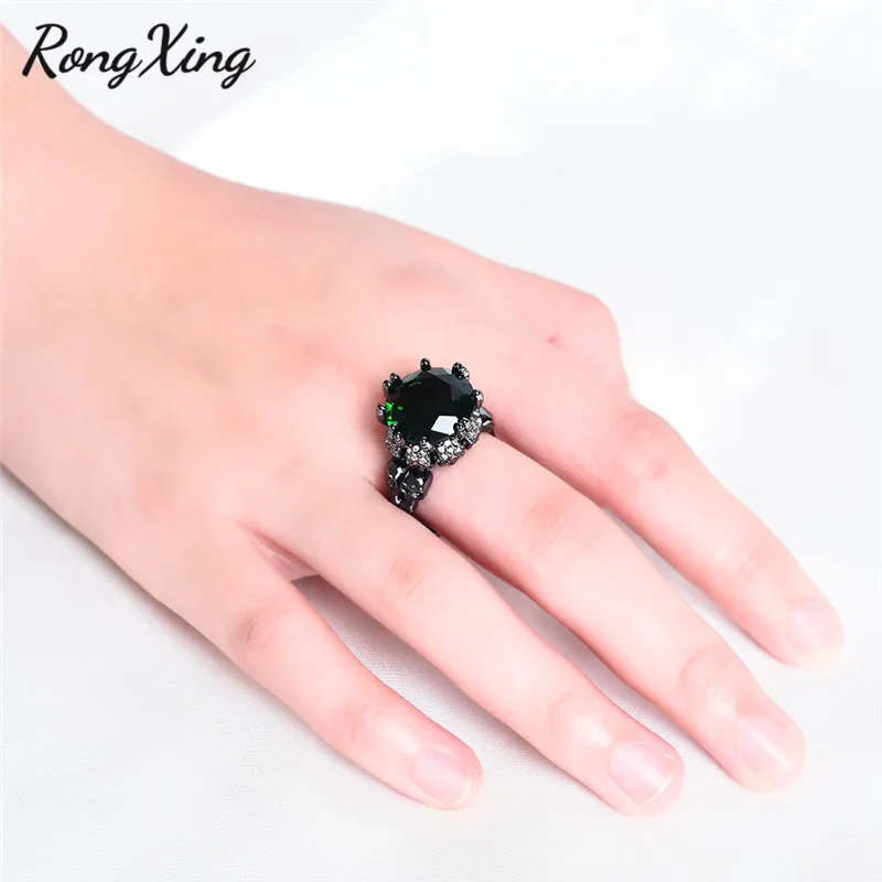 RongXing стильные кольца для мужчин и женщин с большим каменным черепом, Черное золото, Круглый Циркон, фиолетовый/красный камень, скелет, байкерское кольцо