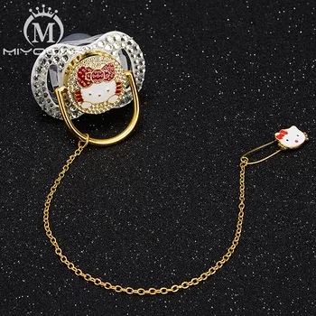 

MIYOCAR unique design white bling cat pacifier BPA free FDA pass safe pacifier dummly and pacifier clip beautiful set