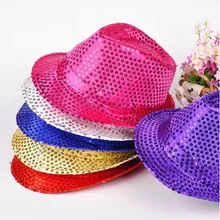 Free Shipping Flashing Light Up Led Fedora Trilby Sequin Unisex Fancy Dress Dance Party Hat