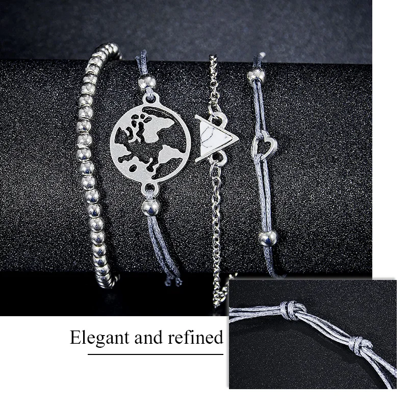 Модный стильный браслет, набор для женщин Pulseras Mujer, соединяющая веревка с цепочкой из бисера, кисточкой, геометрические богемные ювелирные изделия, браслеты, набор