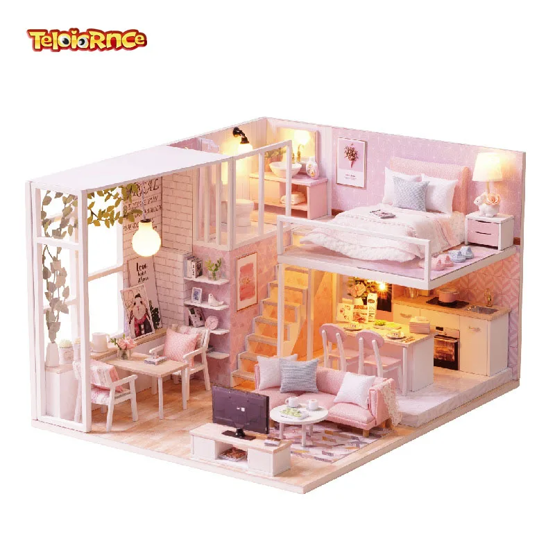

Girl Doll House Furniture Miniature Dollhouse DIY Miniature House Room Box Theatre Toys for Children stickers DIY Dollhouse
