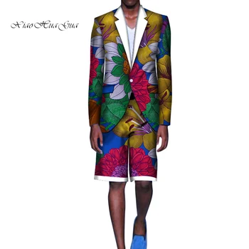 

2020 Summer african Men Suits 2 pcs set casual men single button jacket + short pants men's cotton african pants set WYN694