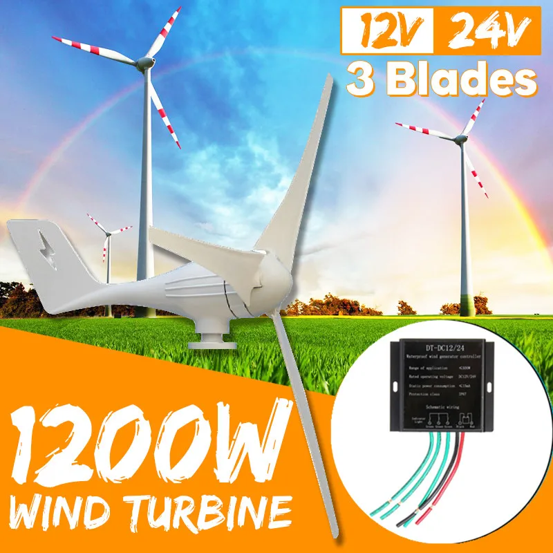 

1200W 12V 24 Volt Wind Turbines Generator+Controller 3 Wind Blades Power Windmill Energy Turbines Charge for Home Or Camping