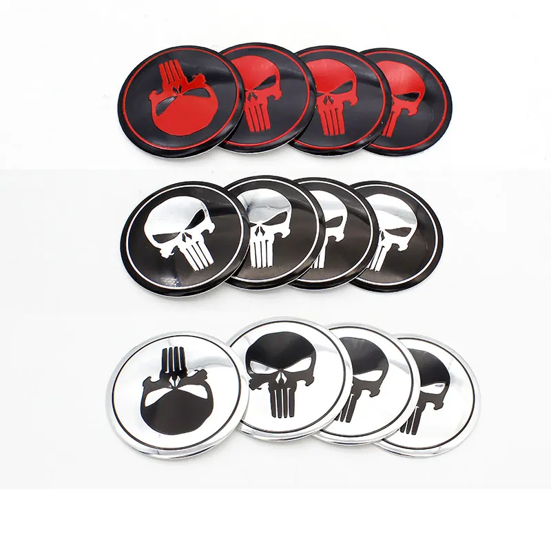 luluda 4pcs 56 5mm Skull Logo Car hubcaps wheel sticker covers rims emblem center cap car