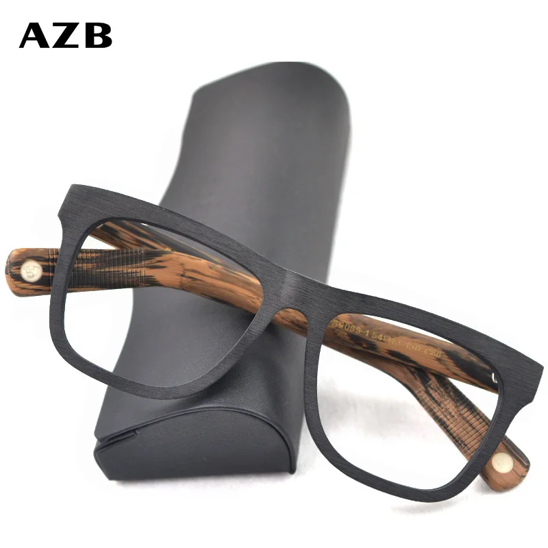 AZB Oversized Vintage Wood Eyeglasses frames Men Myopia Hyperopia Retro