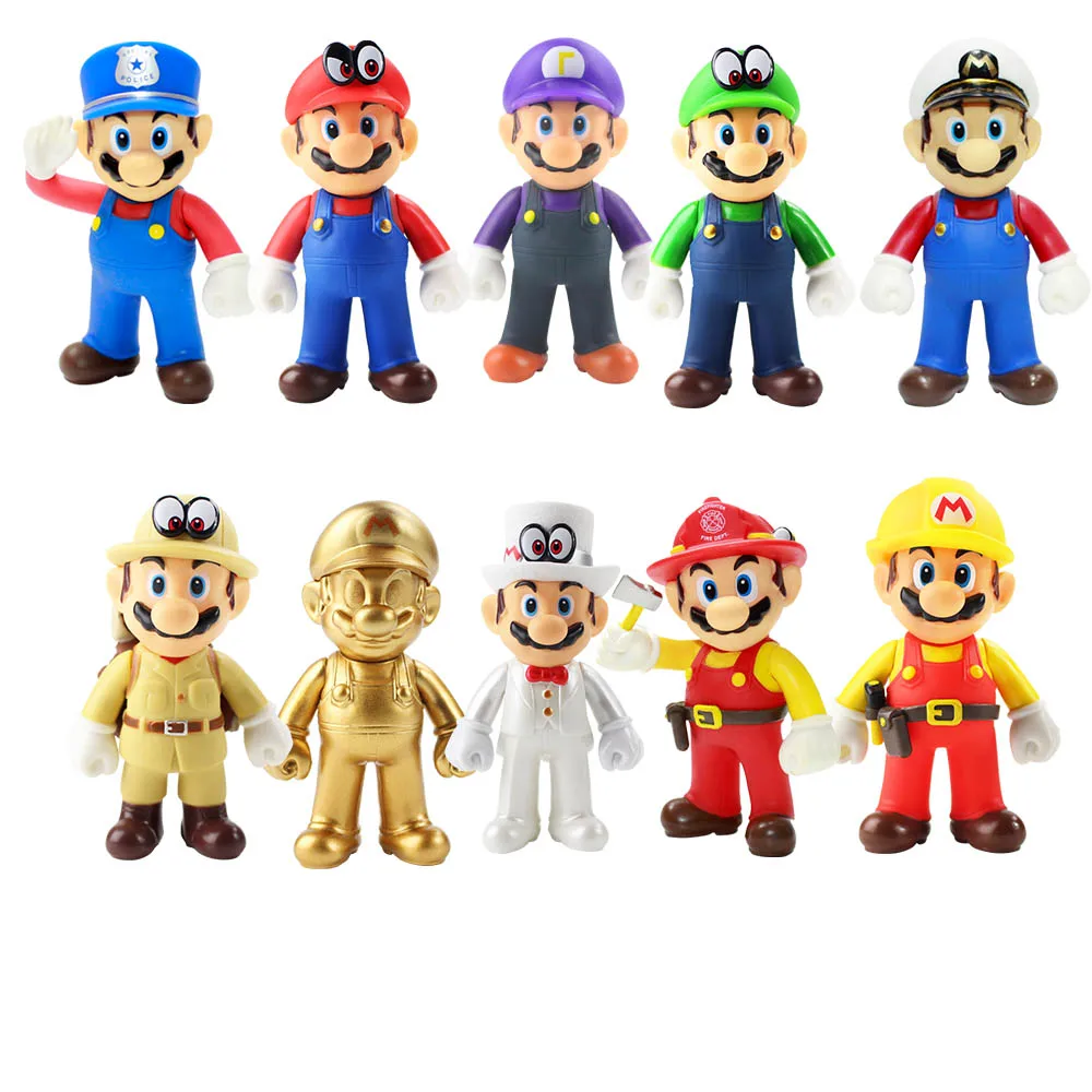 10 шт./партия, 13 см, Super Mario Bros Odyssey Cappy Mario Луиджи Йоши, Bowser, Wario toadettte Toad Waluigi, ПВХ, модель игрушки, 28 стилей - Цвет: each 1pcs