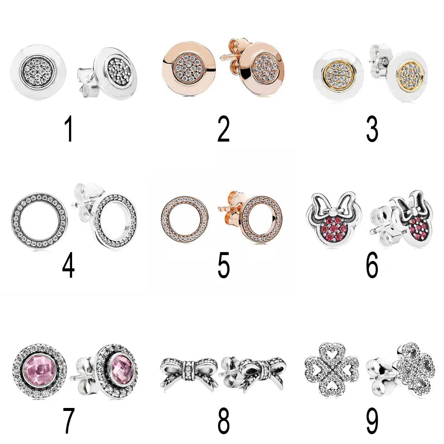 

925 Silver Signature Crystal Stud Earrings For Women Sparkling Pink Legacy Bow Petals of Love Earring fit Lady Jewelry