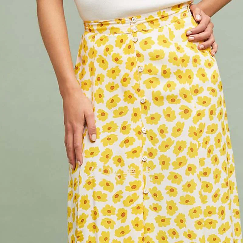

Summer female skirt casual flower print button knot decorative skirt