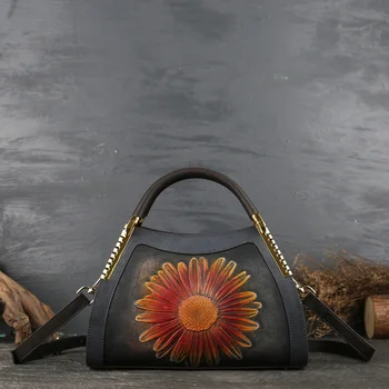 

Original 100% Genuine Leather Bag Luxury Cowhide Women Shoulder Handbags Designer Vintage Manual Painting Crossbody Hobos Bags