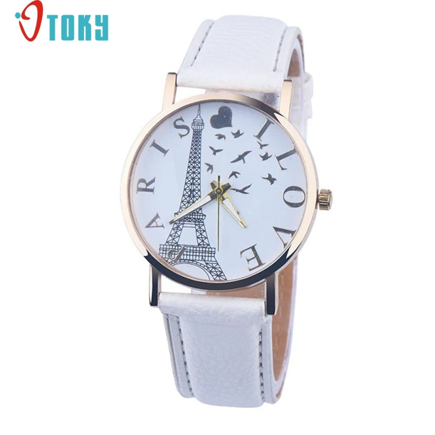 

OTOKY Relogio Feminino Willby Watch I LOVE PARIS Eiffel Tower Watch PU Leather Quartz Wrist Watches Drop shipping