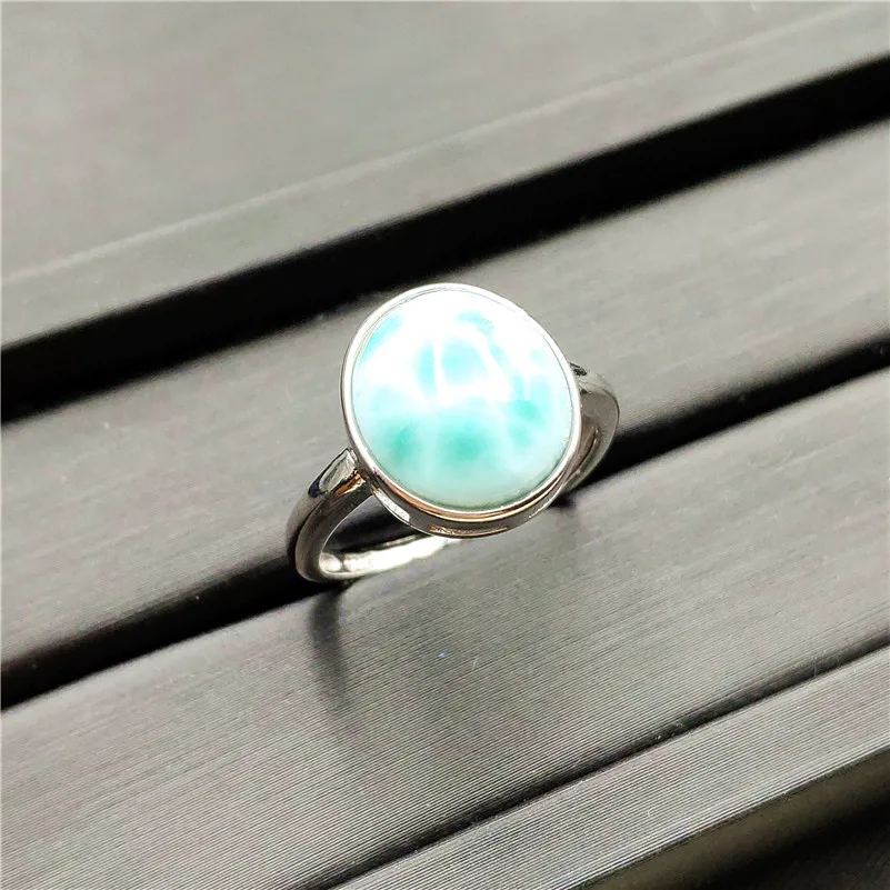 Genuine Natural Larimar Gemstone Ring 14x13mm Stone Adjustable 925 Sterling Silver For Woman Man Fashion Wedding Engagement Ring