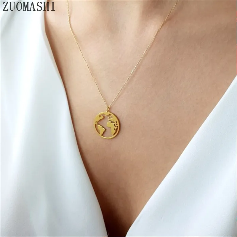 

Vintage Origami World Map Necklace Globetrotter Necklace Geometric Round Circle Necklace Travel Gift World Jewelry For Women