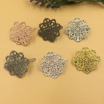 

SEA MEW 10 PCS 42mm 6 Colors Plated Vintage Metal Copper Flowers Hair Clip Base Settings For Women