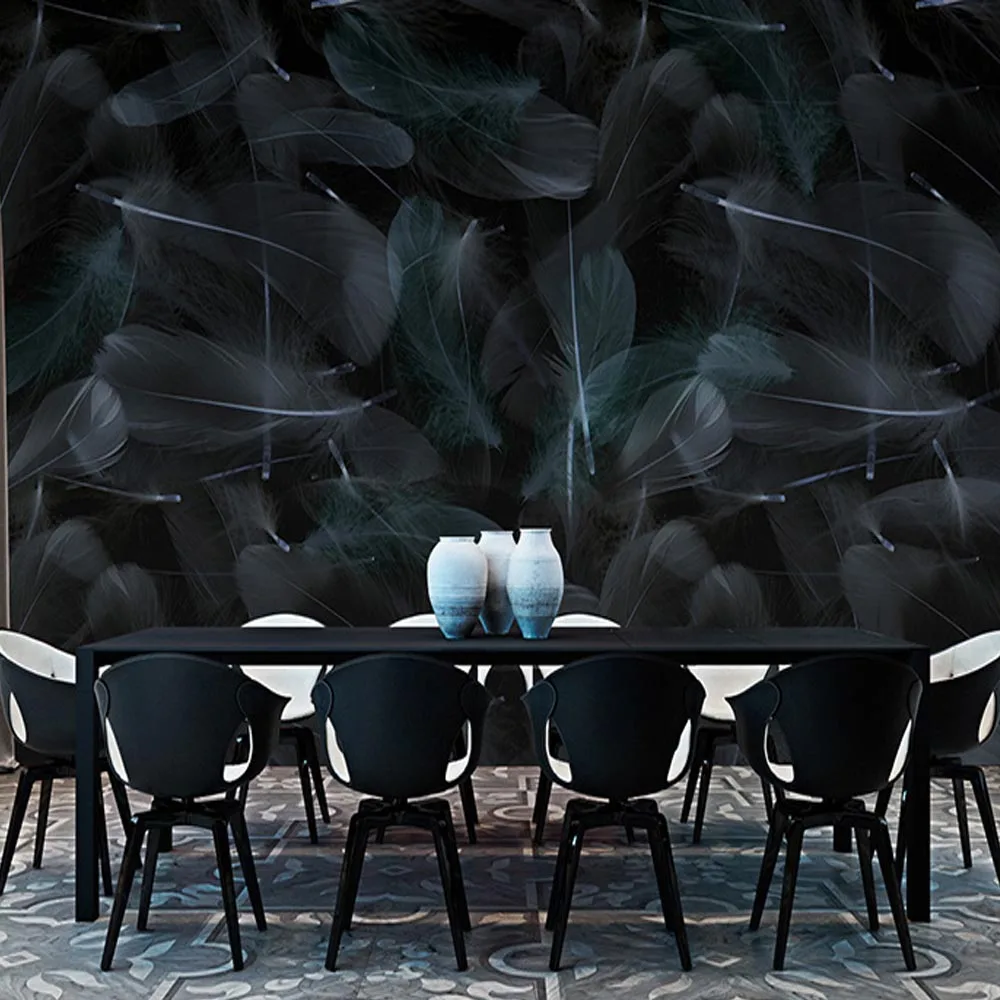 

3d Abstract Black Peacock Feather Photo Mural Wall Paper Roll Landscape Home Wall Decor Painted Wallpaper Waterproof Custom
