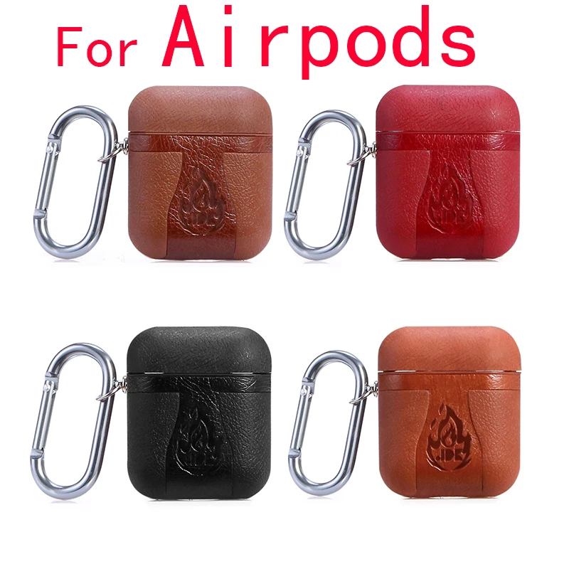 Cover For Airpods Protective Storage Bag For Apple Air Pods Case Covers Leather TPU Protection Skin With Hook Aipods Erpods