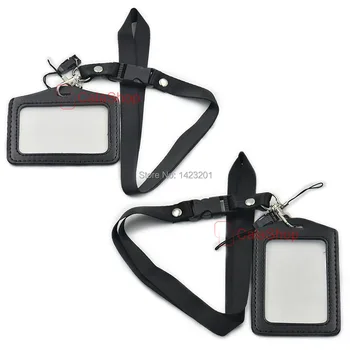 

15 Sets / Lot Leather Horizontal Vertical Card Badge Holder + lanyard ID Credit Card Business Office lariat keyrinG Wholesale