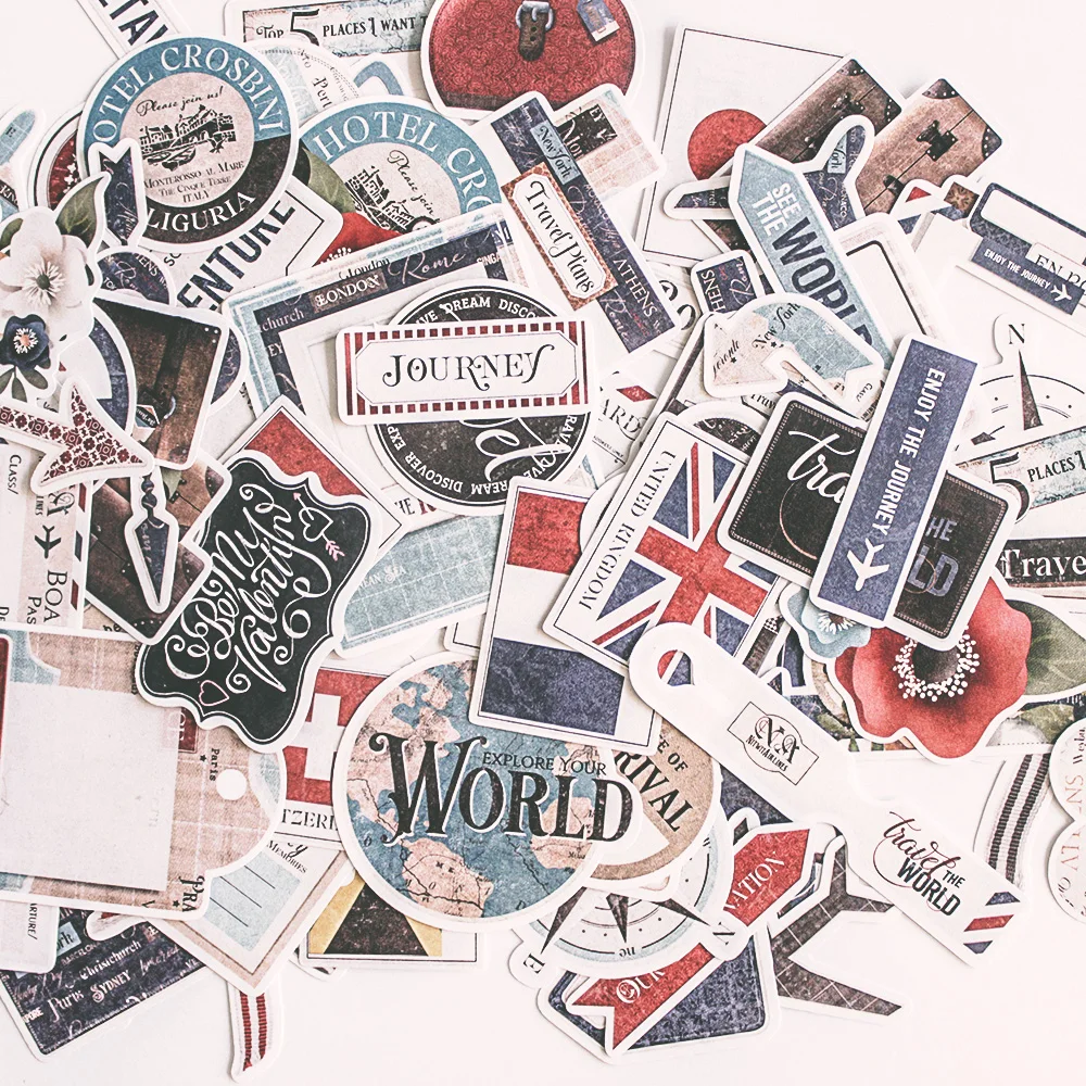 

90Pcs Vintage Travel Flag Stickers Children DIY Scrapbooking Album Journal Crafts Decorative Stickers Package DIY Photo Albums
