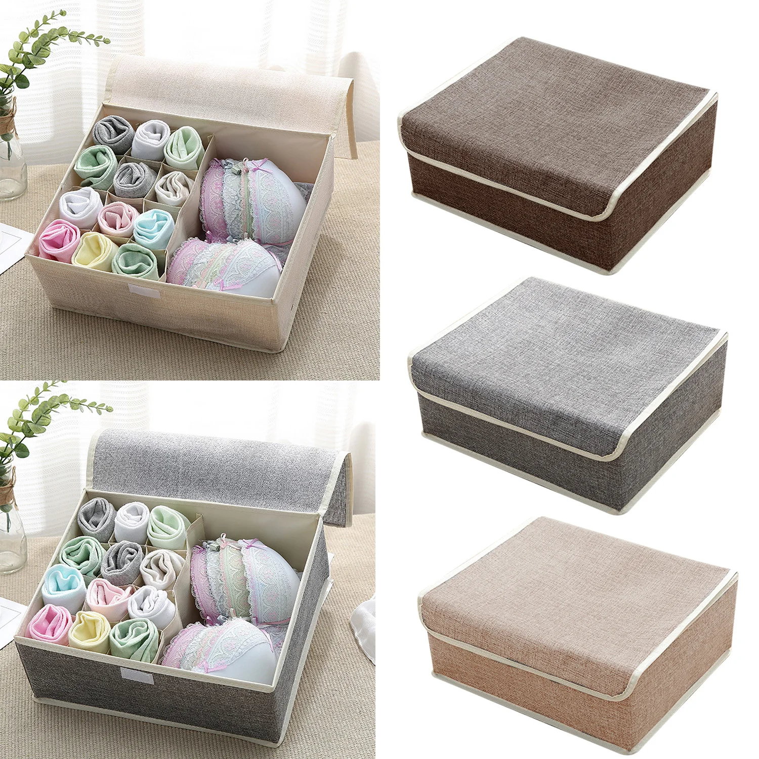 

Behogar 13-Grid Foldable Cotton Linen Drawer Storage Organizer Box for Home Wardrobe Underwear Socks Masks Towels Gloves Scarves