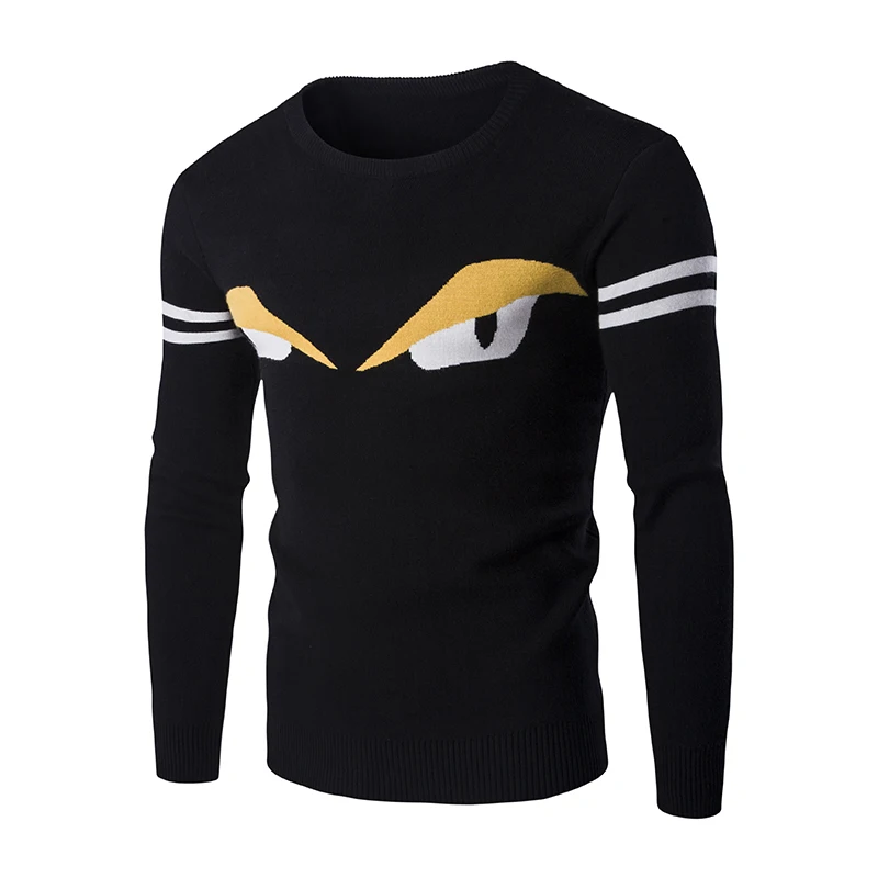 Fashion Designer Men Sweater Cartoon Eyes Print Knitted
