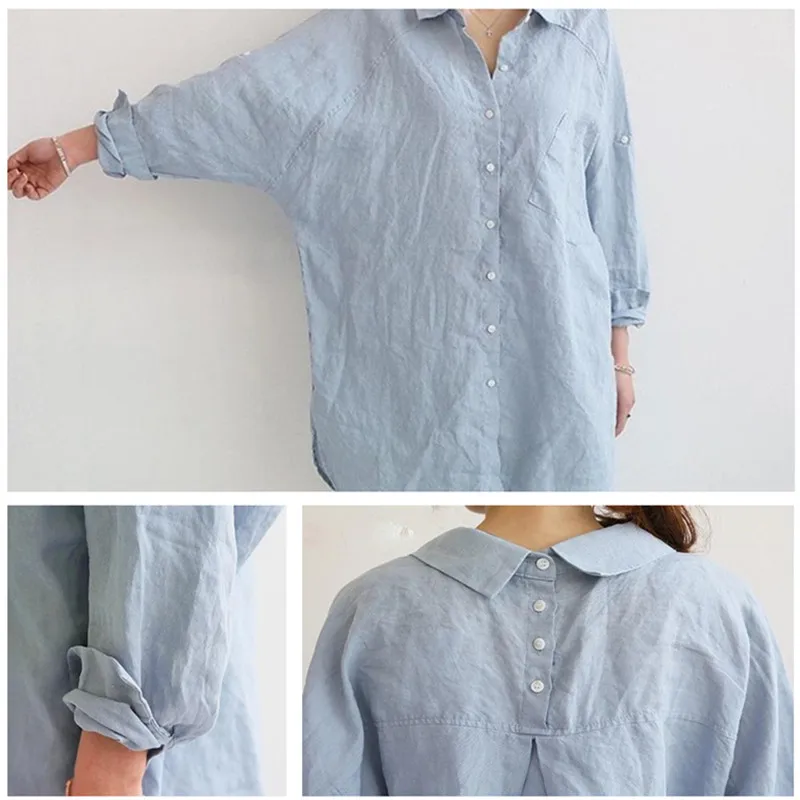 Hanyiren Women Shirt Long Sleeves Cotton Linen Tops For Office Work 2018 Autumn New Fashion Ladies Blouse Casual Loose Shirt Blouses